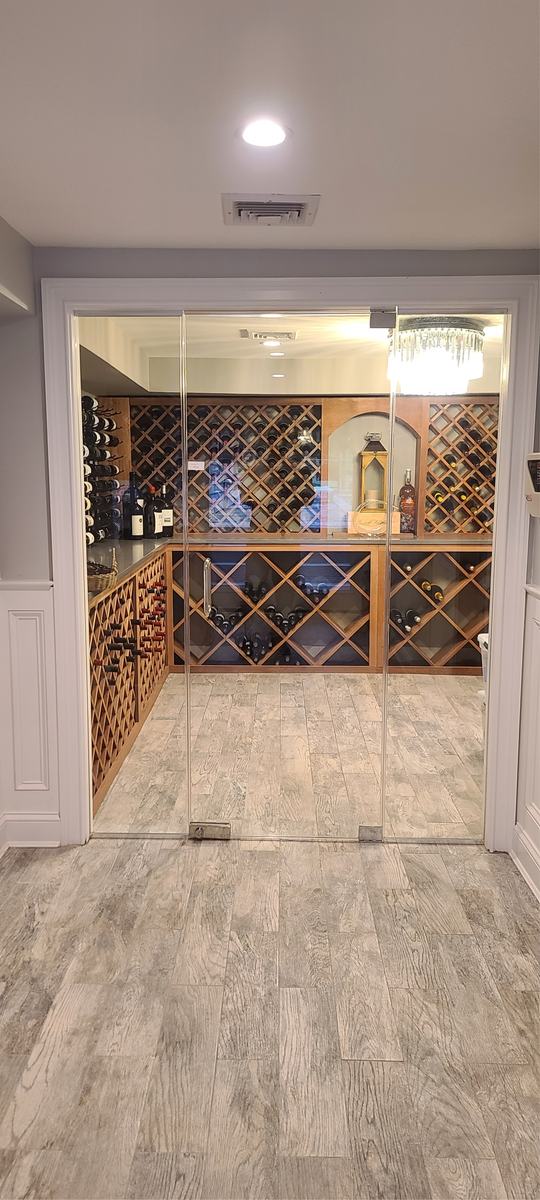 Frameless glass wine cellar doors
